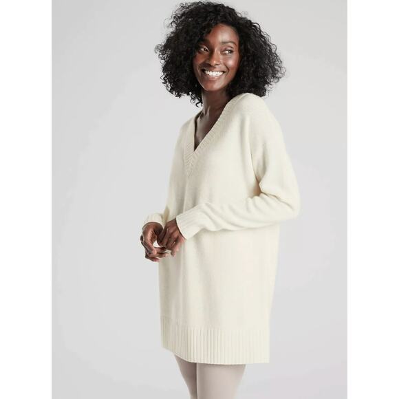 Athleta Wool Cashmere V-Neck Tunic Sweater, Dove - Picture 1 of 7